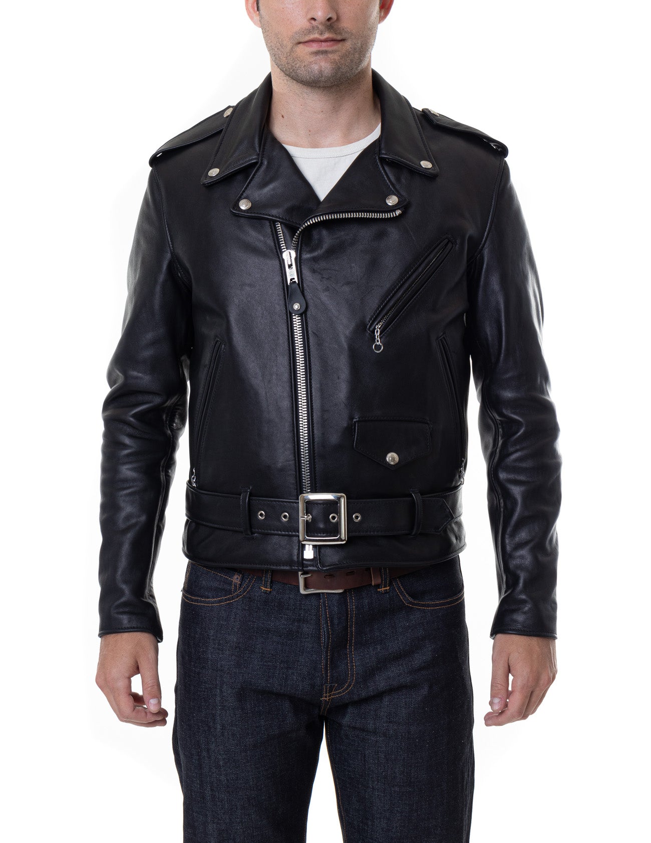 118 Classic Perfecto Leather Motorcycle Jacket