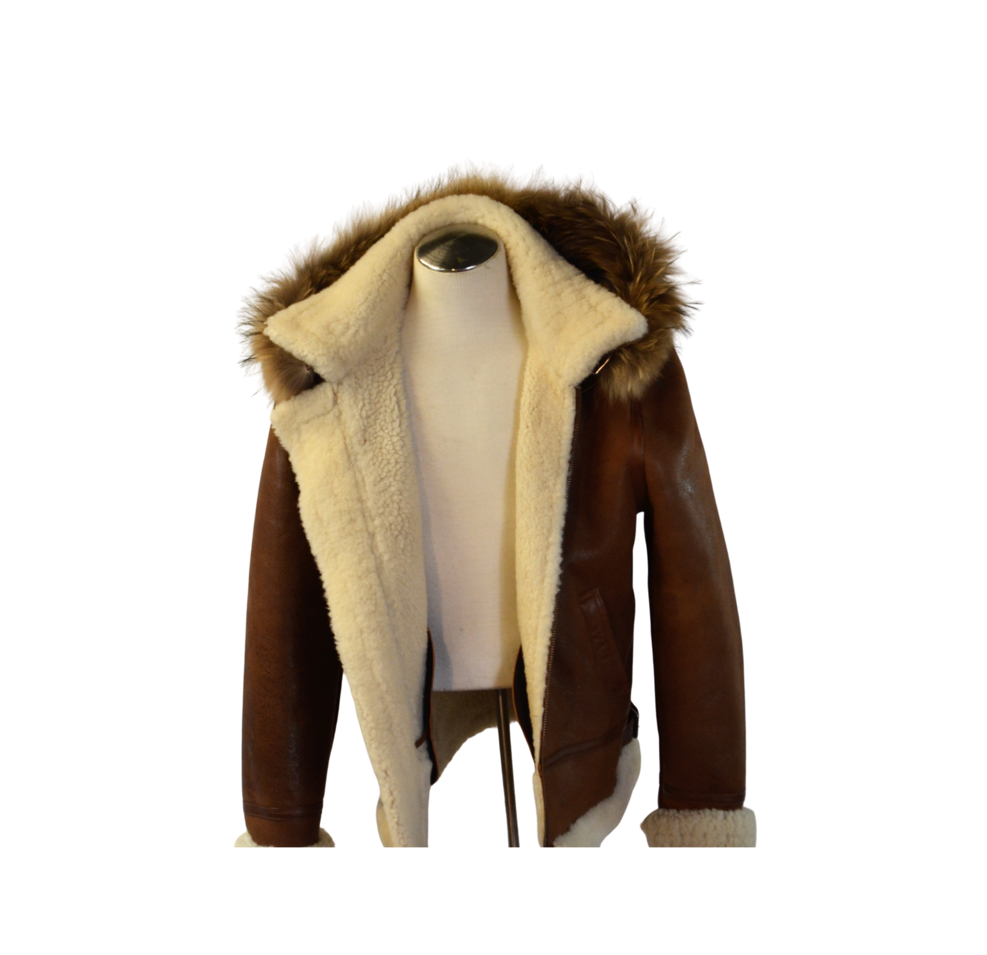 Shearling Sheepskin Aviator Bomber/W -Hood