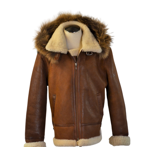 Shearling Sheepskin Aviator Bomber/W -Hood