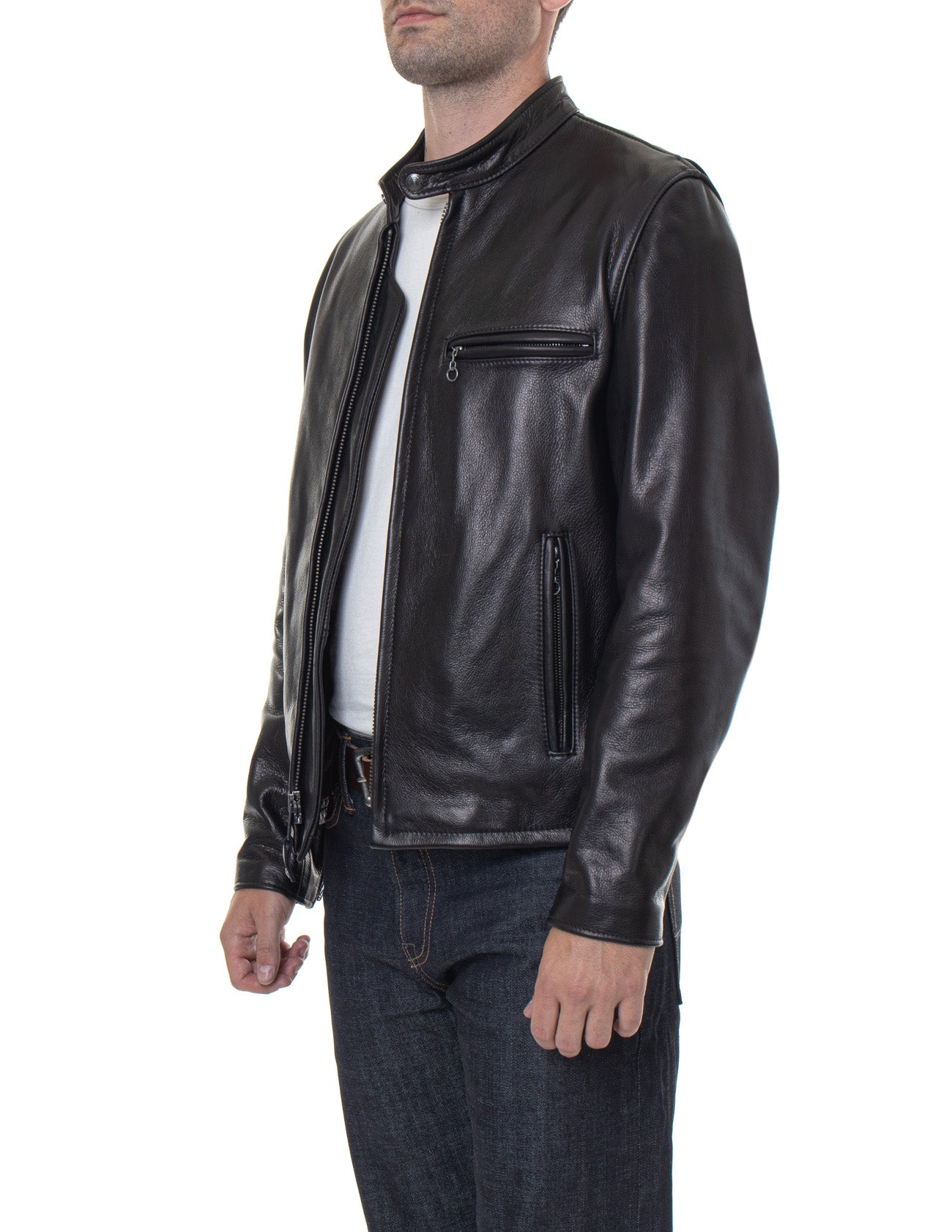 Waxed Natural Pebbled Cowhide Cafe Leather Jacket