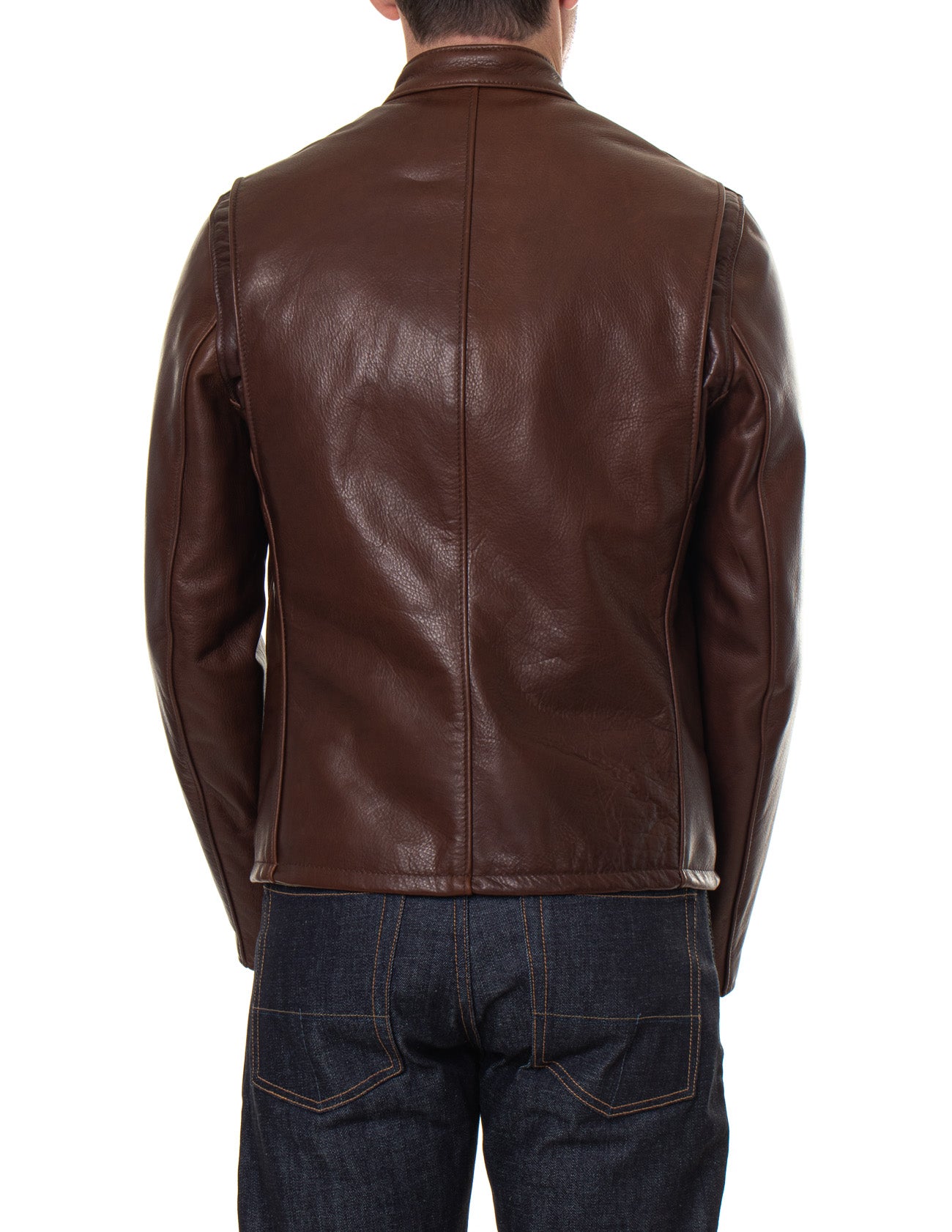 Waxed Natural Pebbled Cowhide Cafe Leather Jacket