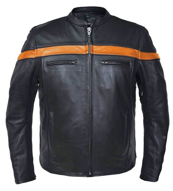 Men's Buffalo Leather Jacket with Orange Stripe