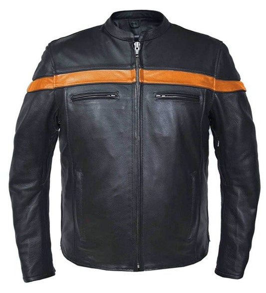 Men's Buffalo Leather Jacket with Orange Stripe