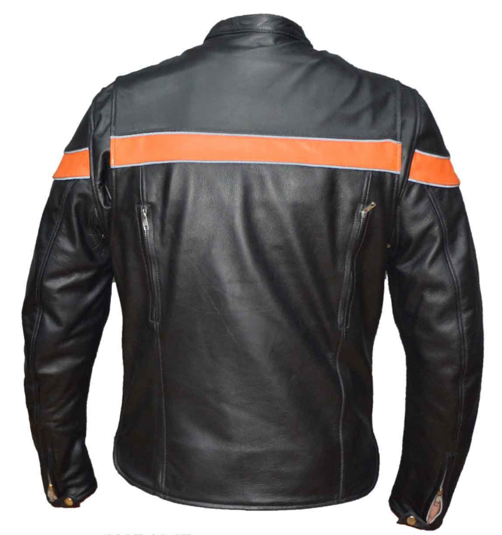 Men's Buffalo Leather Jacket with Orange Stripe