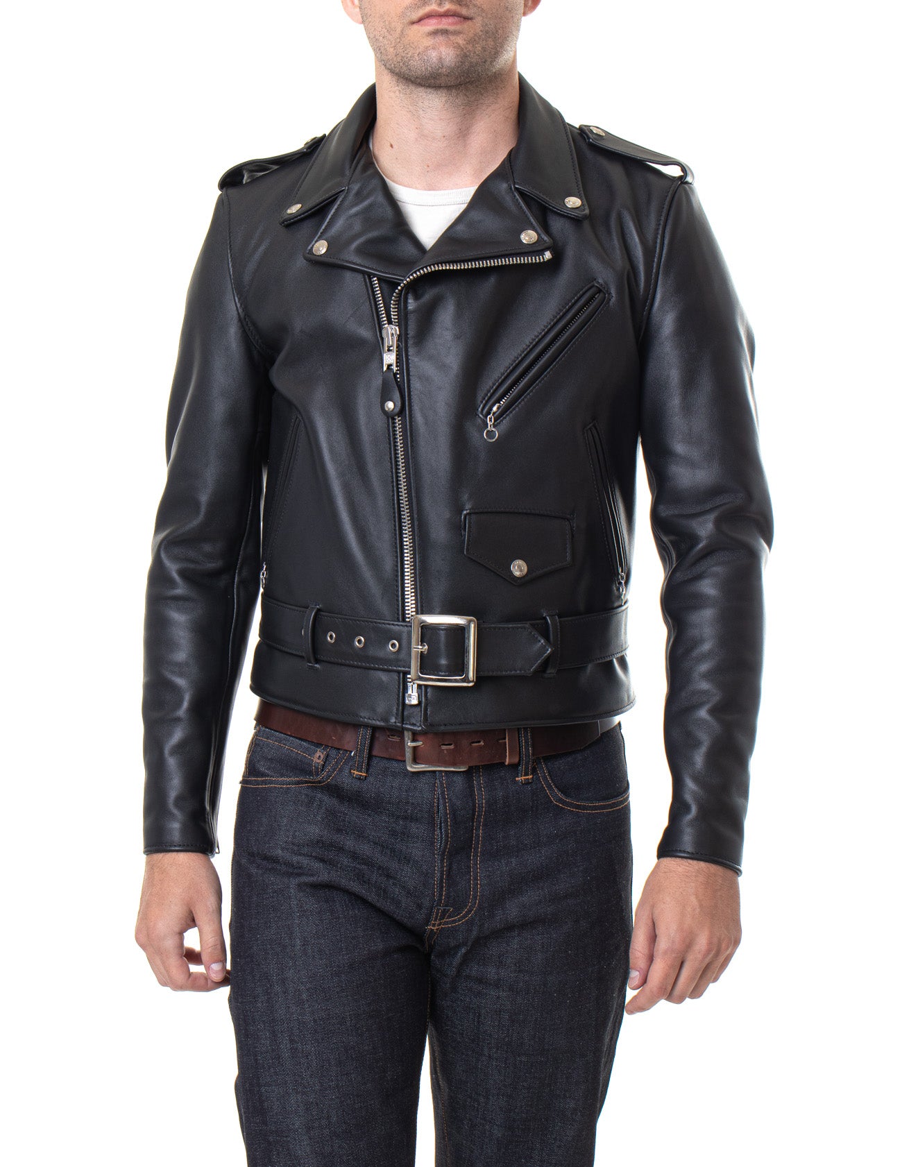 118 Classic Perfecto Leather Motorcycle Jacket