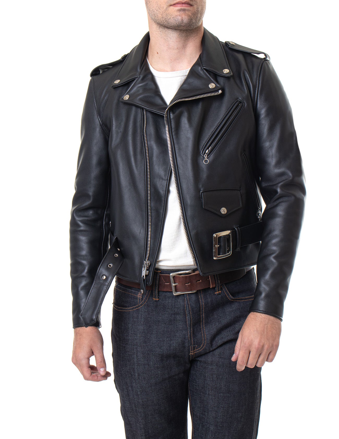 118 Classic Perfecto Leather Motorcycle Jacket