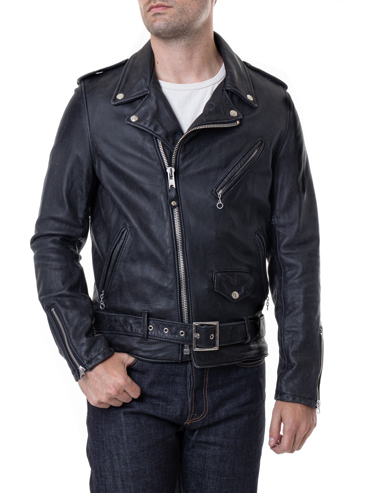 Vintaged Fitted Cowhide Leather Motorcycle Jacket