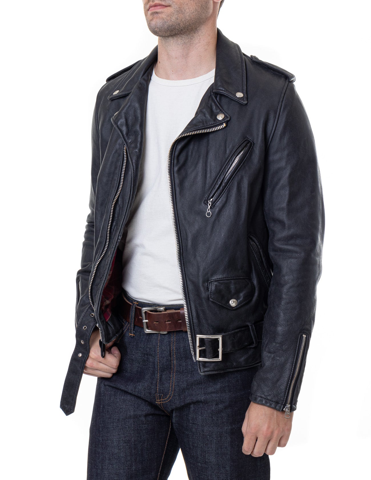 Vintaged Fitted Cowhide Leather Motorcycle Jacket