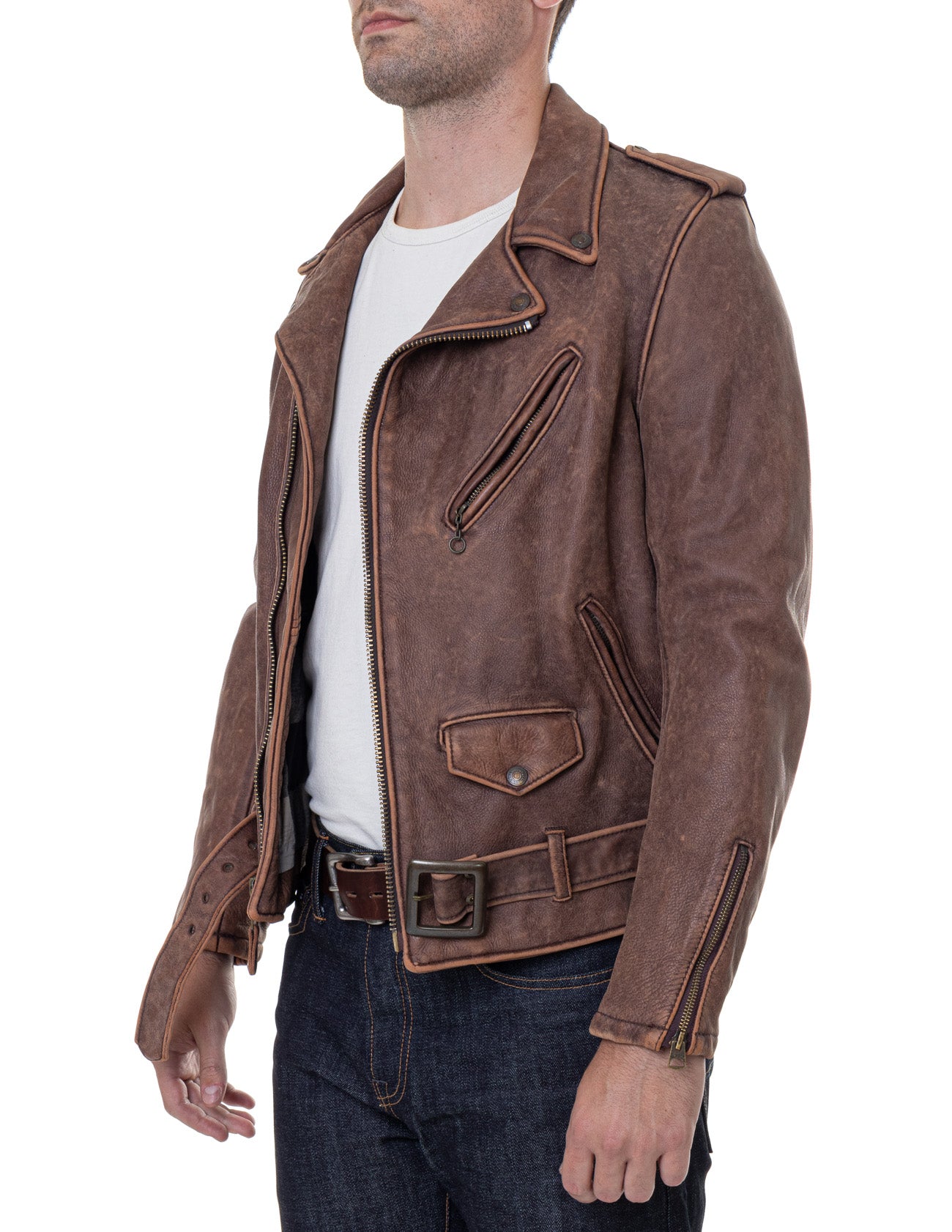 Vintaged Fitted Cowhide Leather Motorcycle Jacket