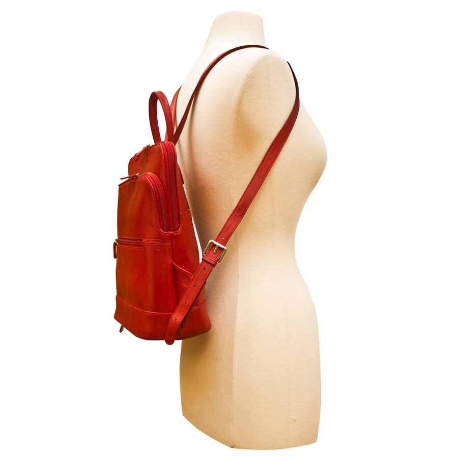 Leather backpack with adjustable strap