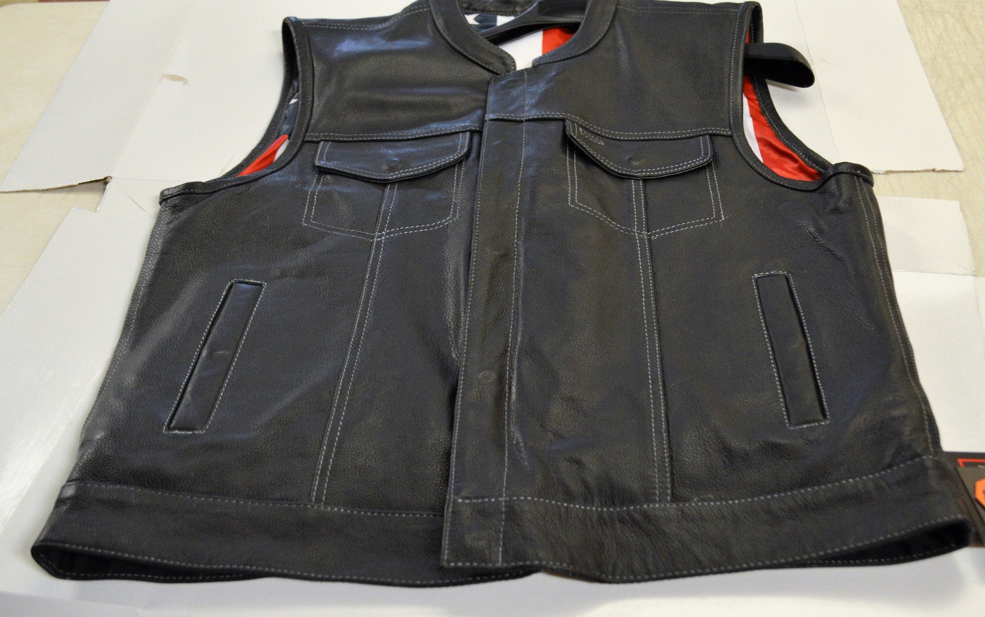 Men Motorcycle Vest with Flag Lining