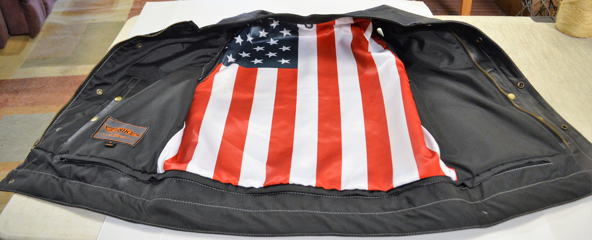 Men Motorcycle Vest with Flag Lining