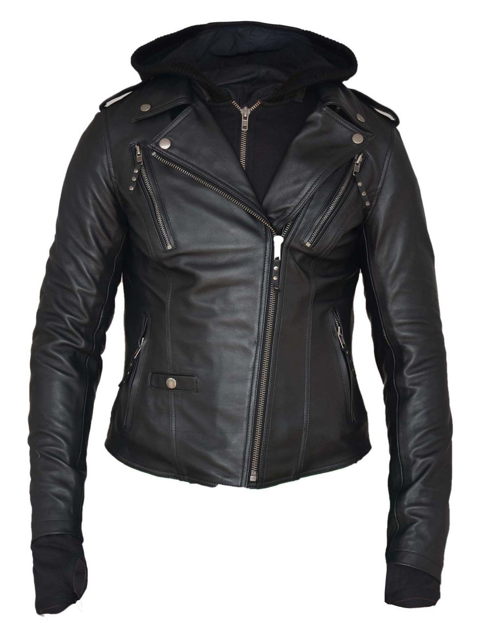 Ladies Soft Leather With Removable Hoodie 