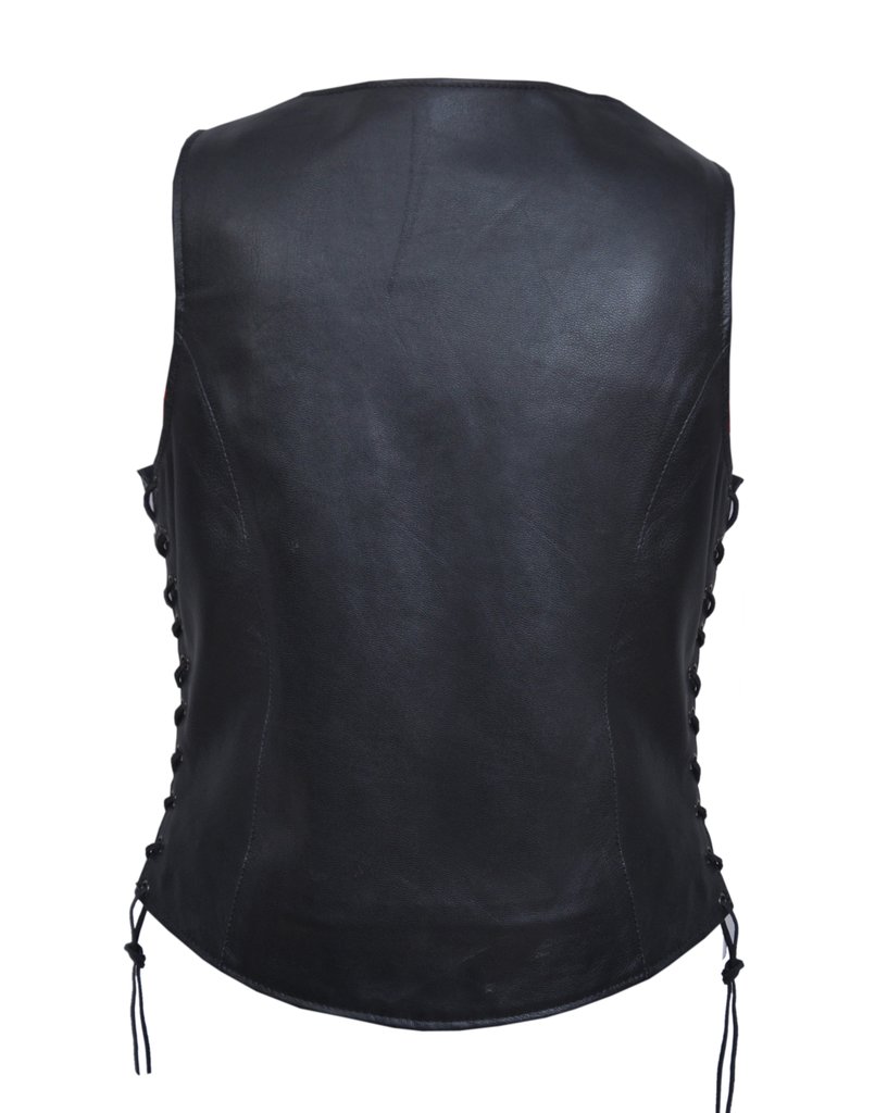 Lightweight Women leather vest with black paisley lining 