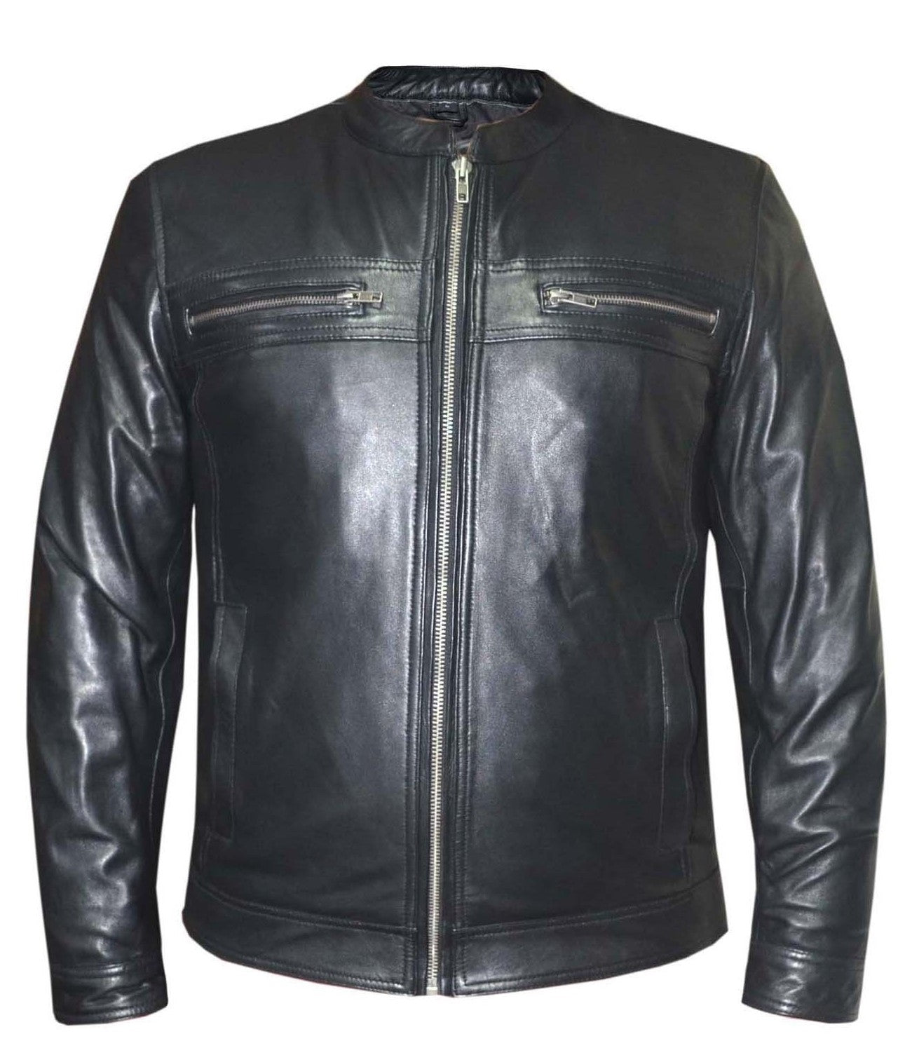 Leather classic with chest pockets low collar 