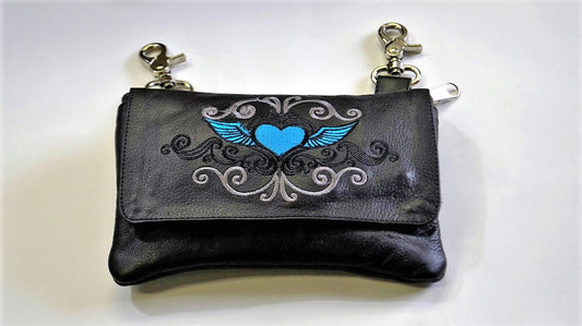 Leather Belt Bag Hip Purse Embroidered Eagle Turquoise  Silver