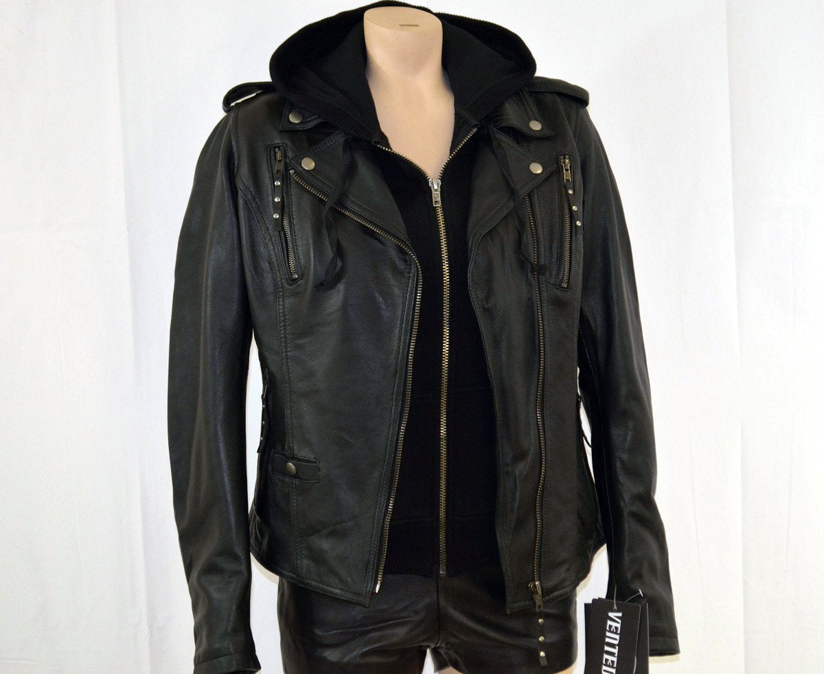 Ladies Soft Leather With Removable Hoodie 