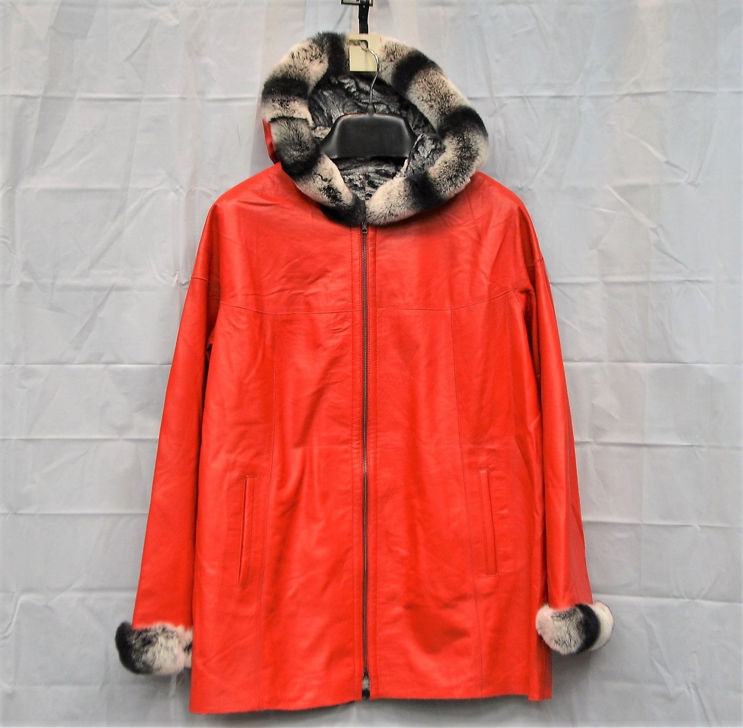 Women leather aline with  fur hood /fur sleeves