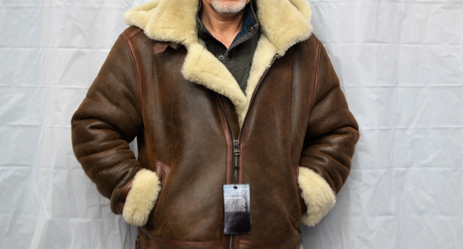 B3 Sheepskin Shearling Antic Brown/Cream with Removable Hood 