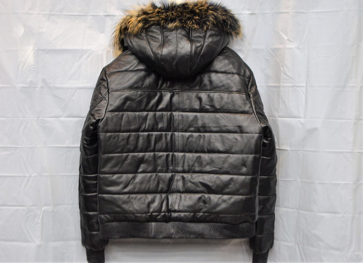 men Leather Bomber Jacket  with removable Fur and  hood