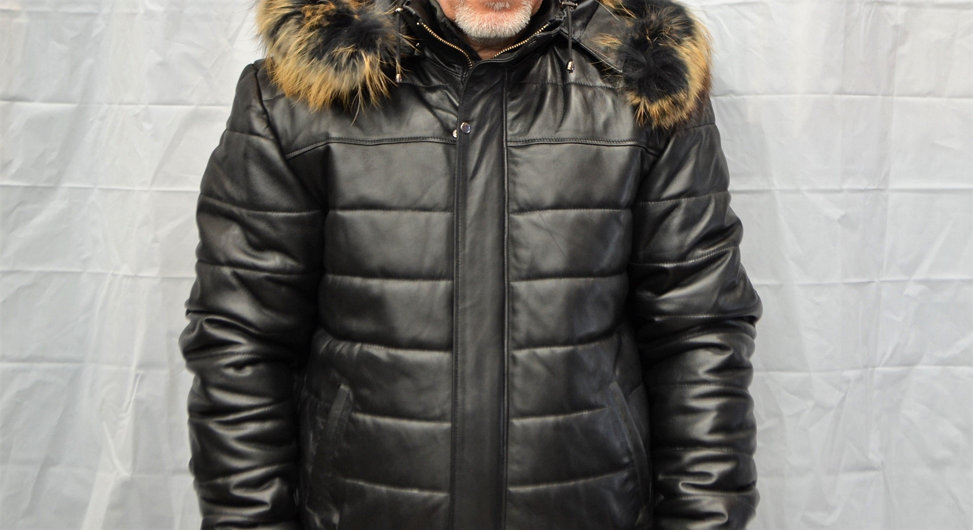 men Leather Bomber Jacket  with removable Fur and  hood