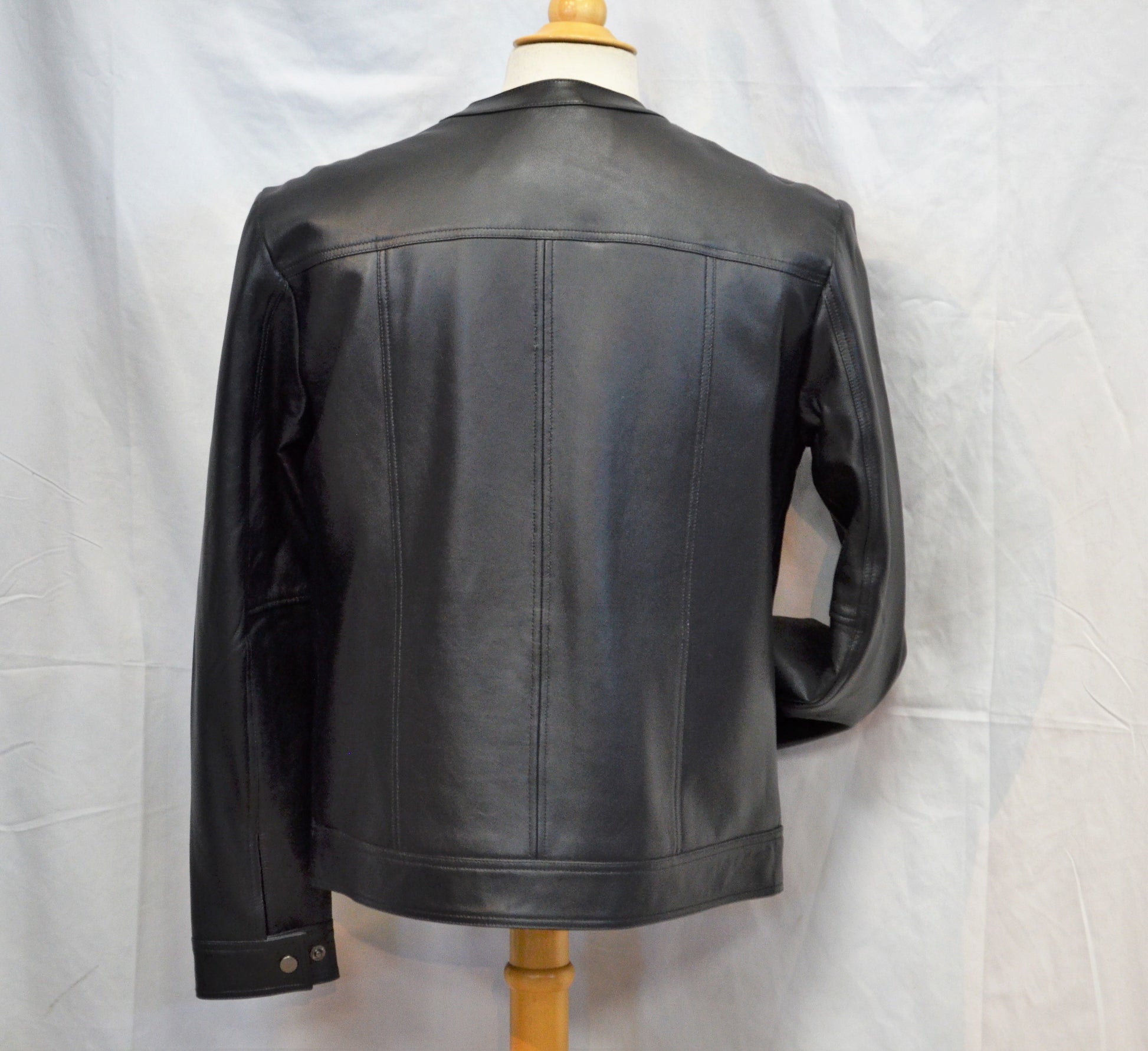 Men low Collar  Black leather jacket 