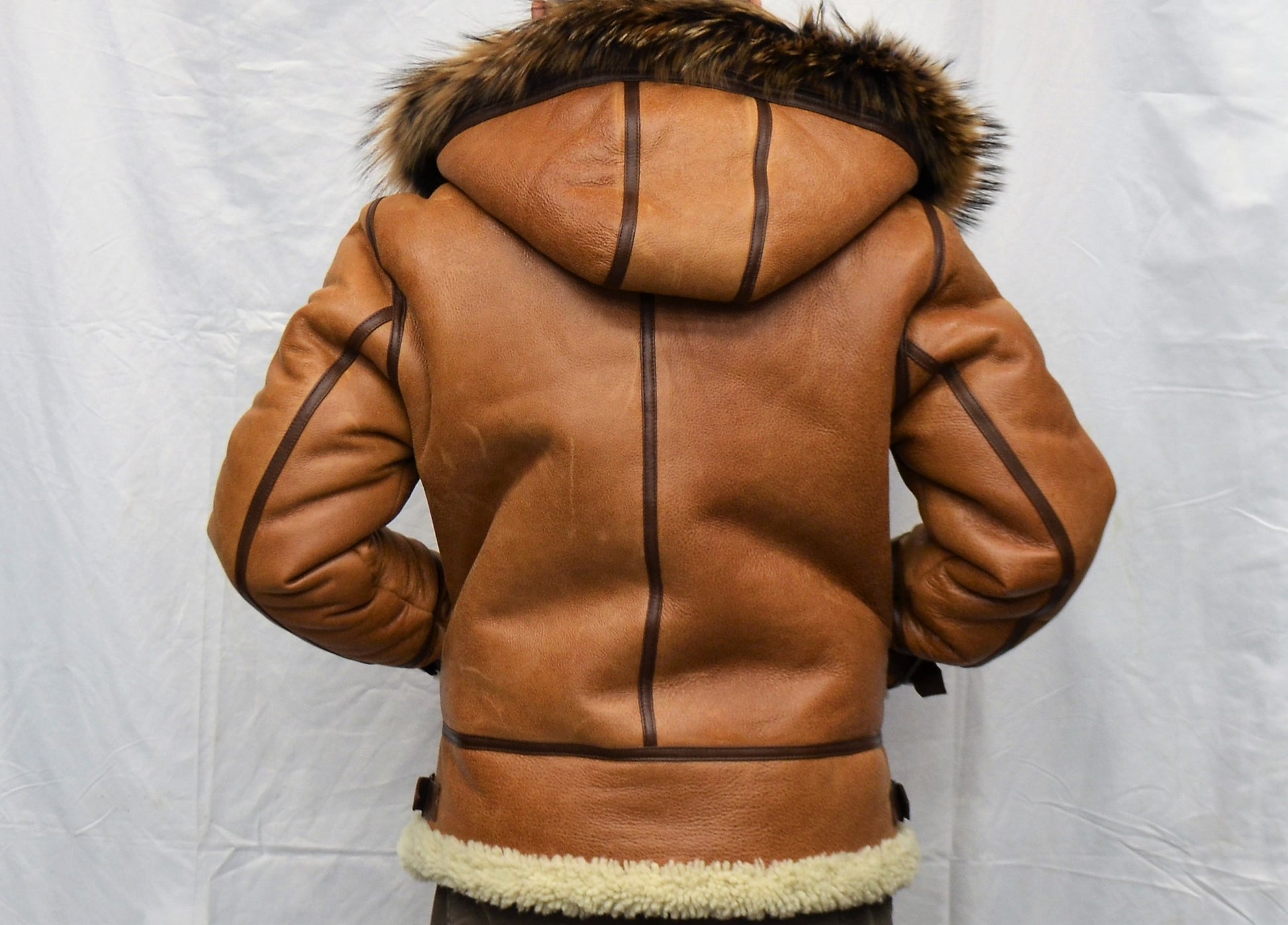 B3 SHEEPSKIN SHEARLING ANTIC TAN  BROWN/CREAM WITH REMOVABLE HOOD