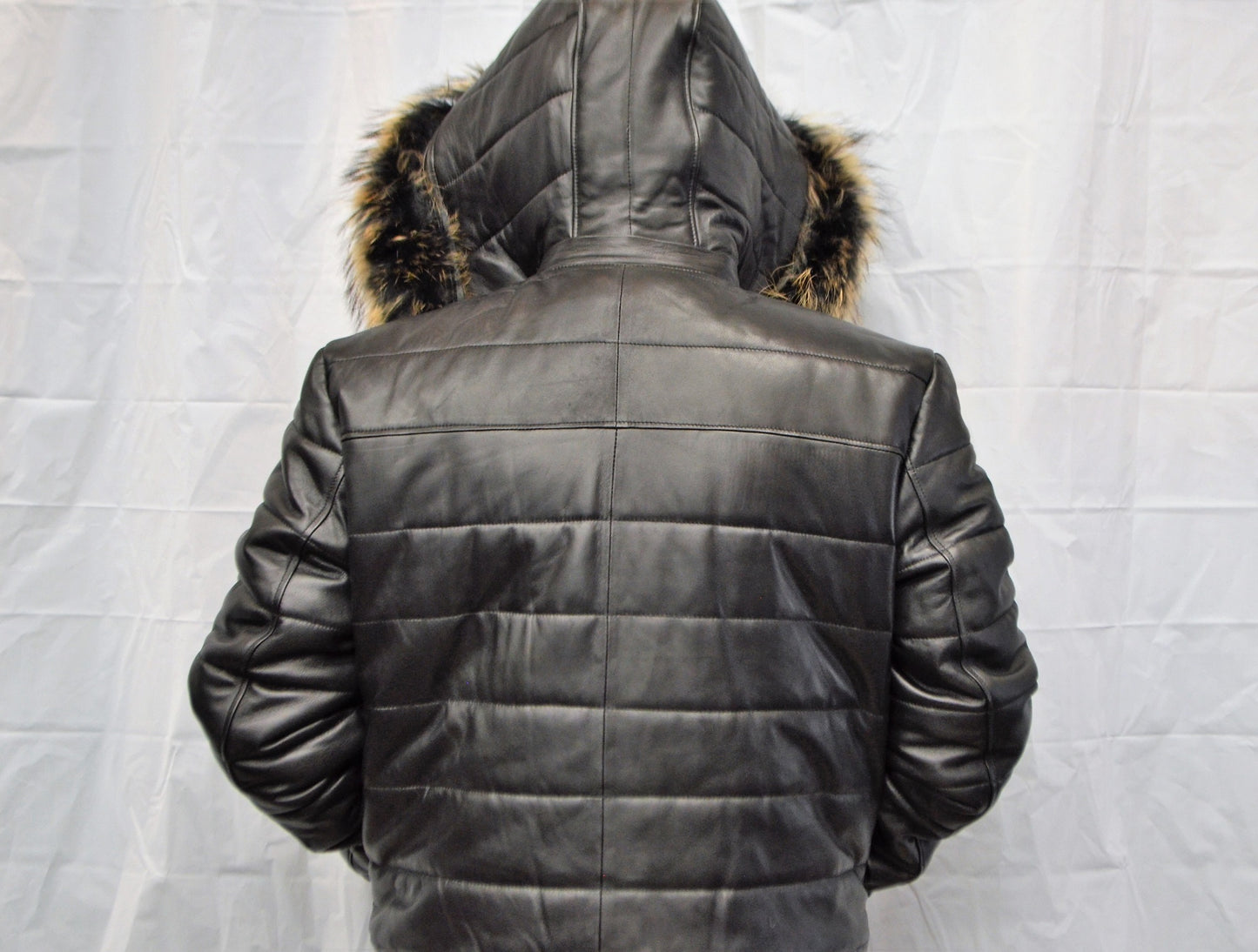 men Leather Bomber Jacket  with removable Fur and  hood