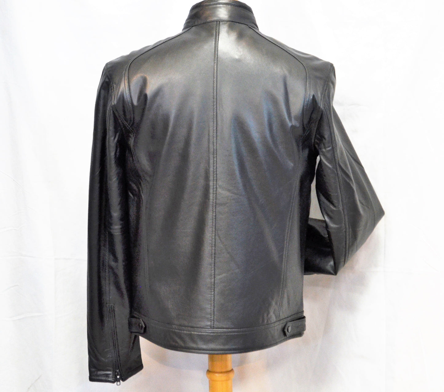 Men classic round collar leather jacket 