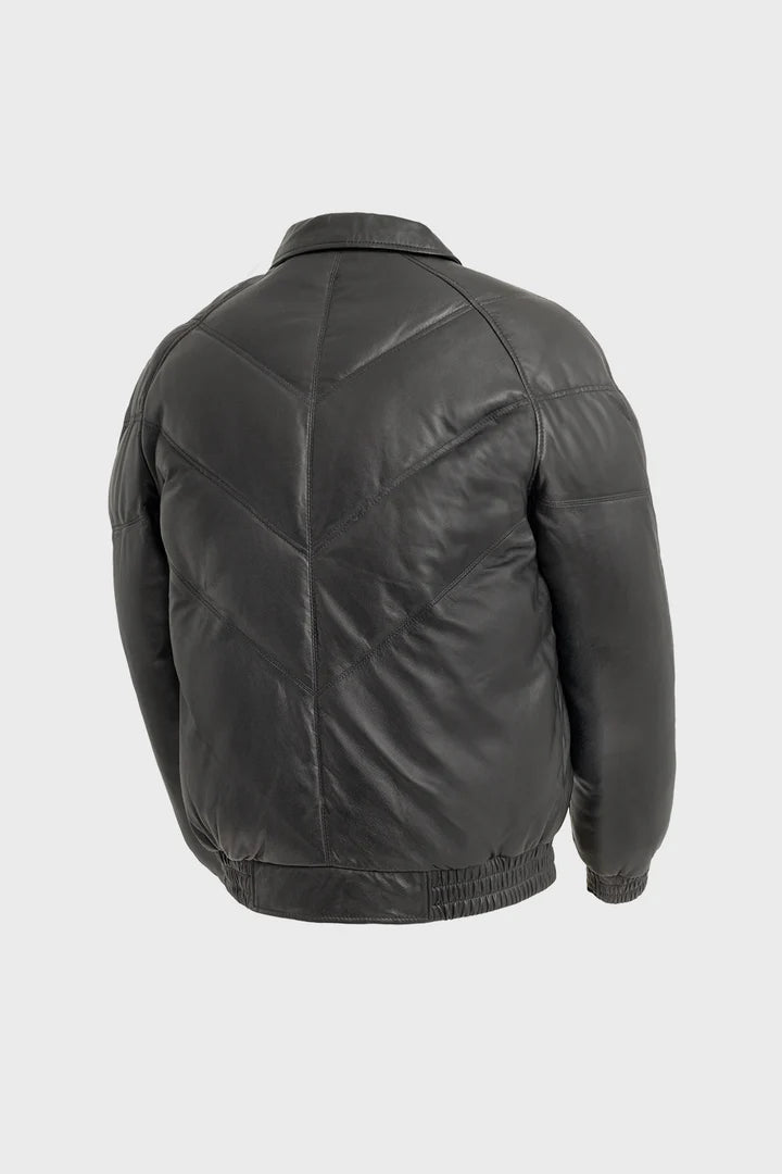 Bomber Goose Down Men's Puffer Leather Jacket 