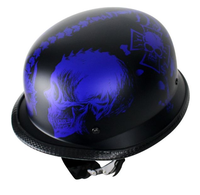 Matte Blue Novelty Helmet with Horned Skeletons