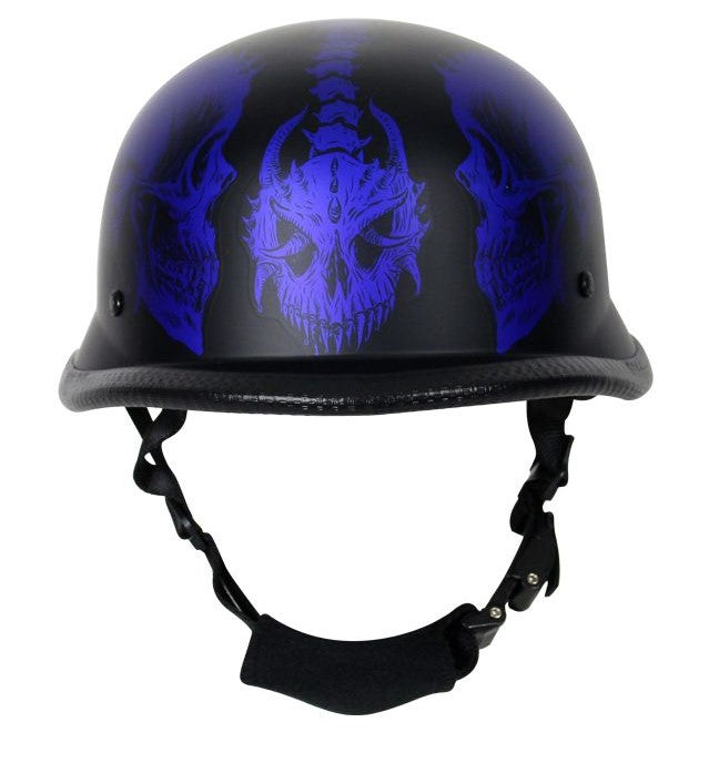 Matte Blue Novelty Helmet with Horned Skeletons