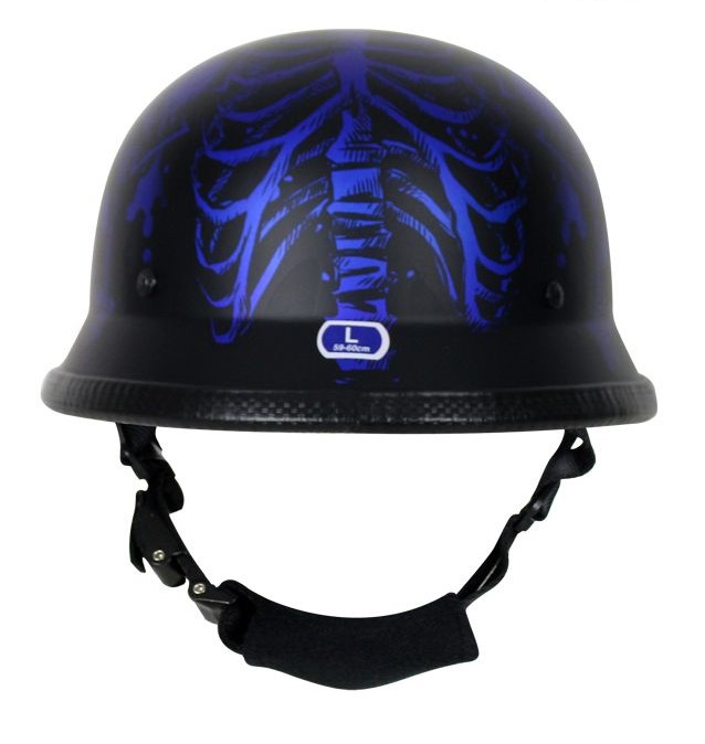 Matte Blue Novelty Helmet with Horned Skeletons