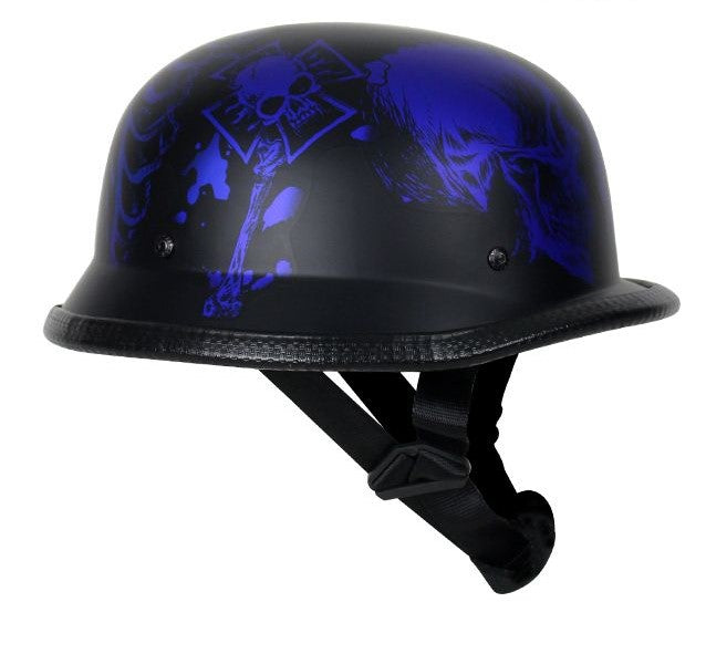 Matte Blue Novelty Helmet with Horned Skeletons