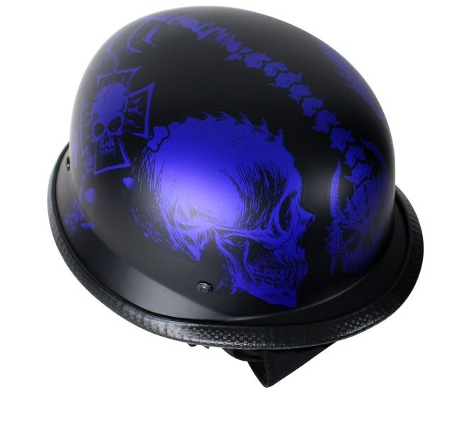 Matte Blue Novelty Helmet with Horned Skeletons