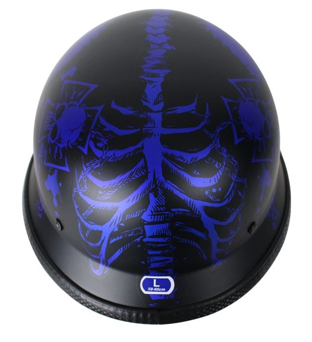 Matte Blue Novelty Helmet with Horned Skeletons