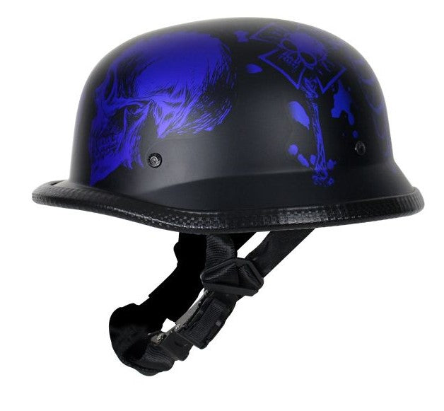 Matte Blue Novelty Helmet with Horned Skeletons