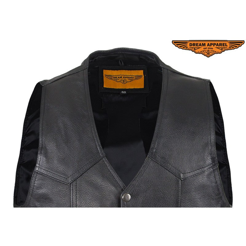 Mens Plain Black Leather Vest