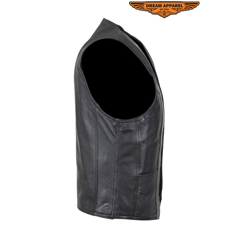 Mens Plain Black Leather Vest