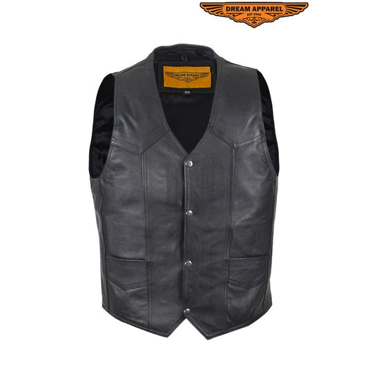 Mens Plain Black Leather Vest