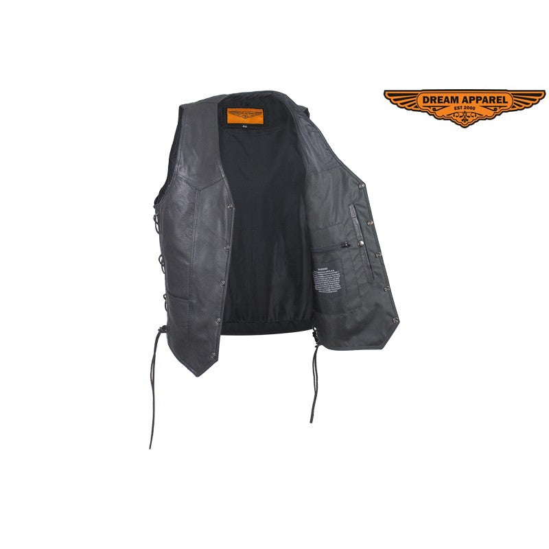 Mens Leather Vest With Side Laces