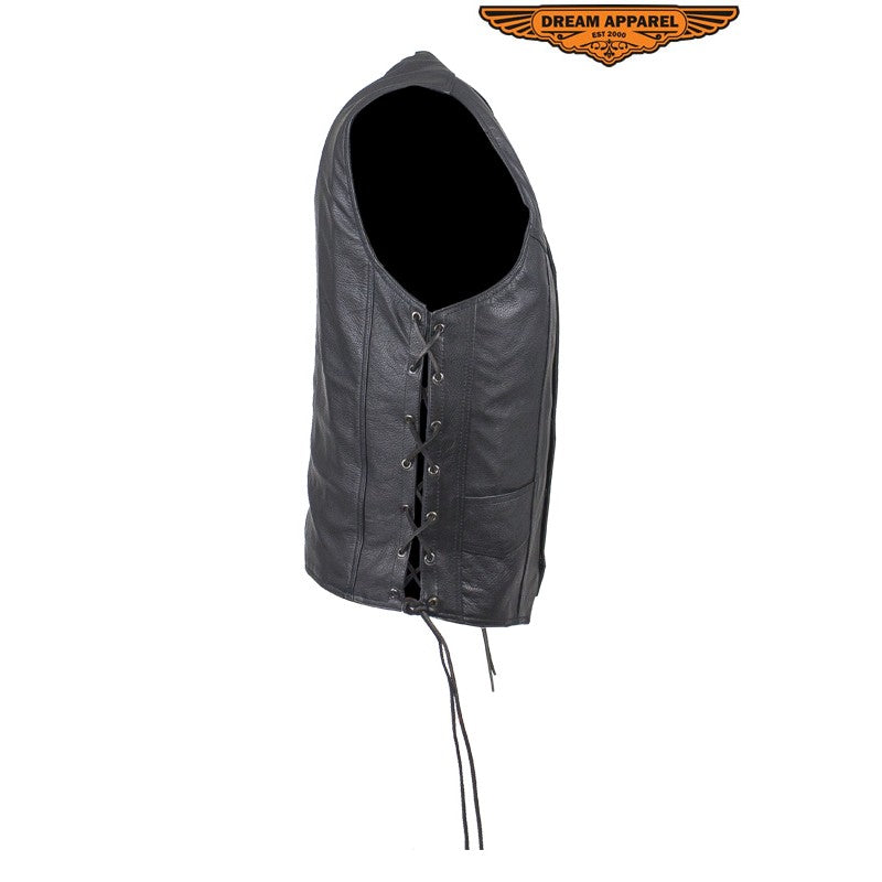 Mens Leather Vest With Side Laces