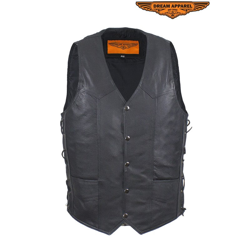 Mens Leather Vest With Side Laces