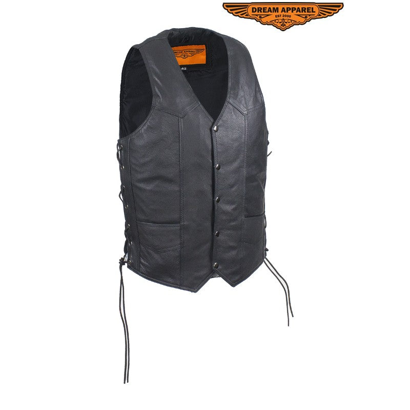 Mens Leather Vest With Side Laces