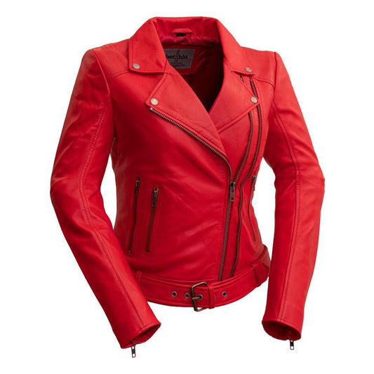 Woman's Red Biker Leather Jacket