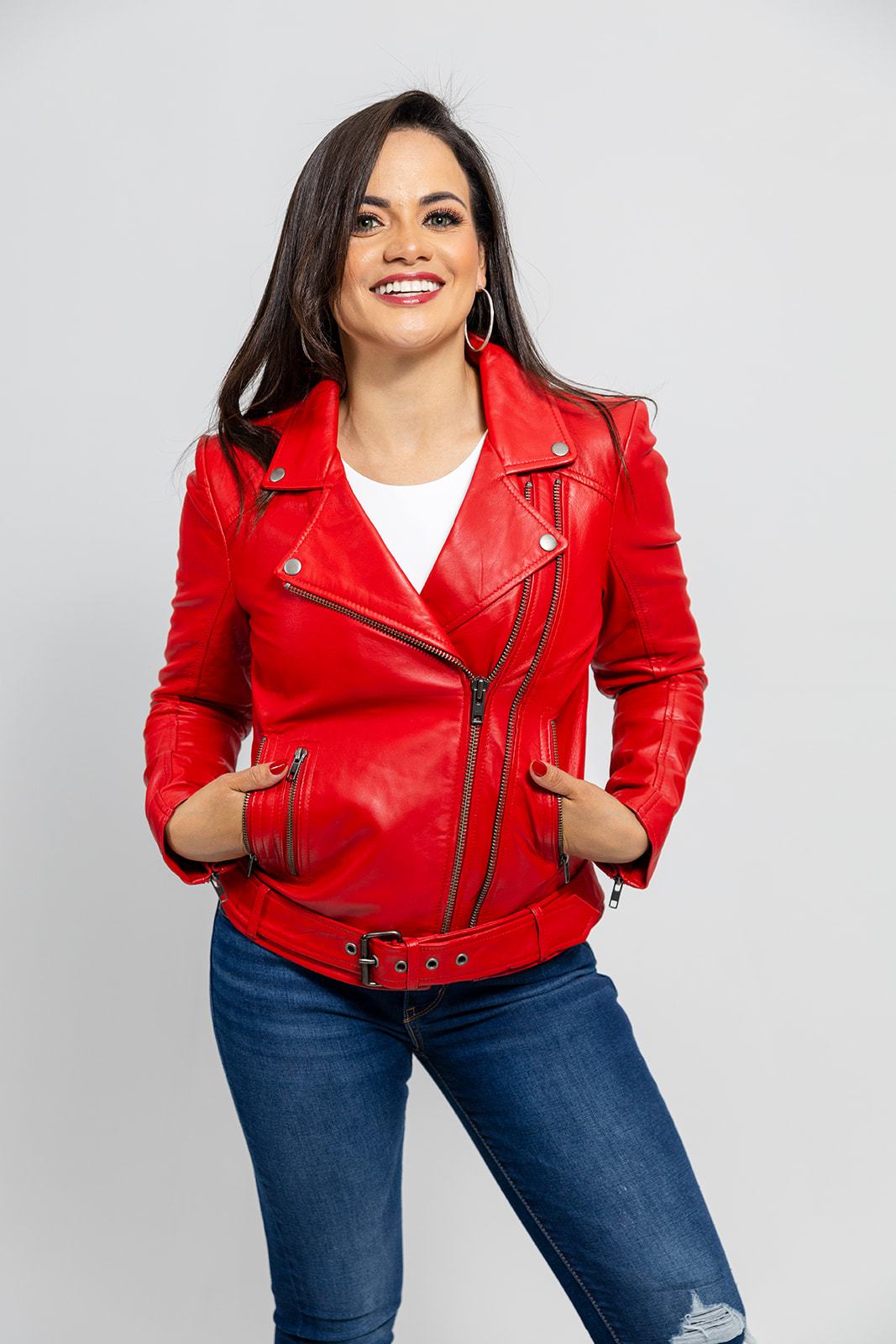 Woman's Red Biker Leather Jacket