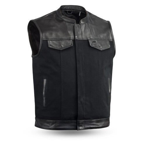 leather/Canvas Motorcycle vest with Collar