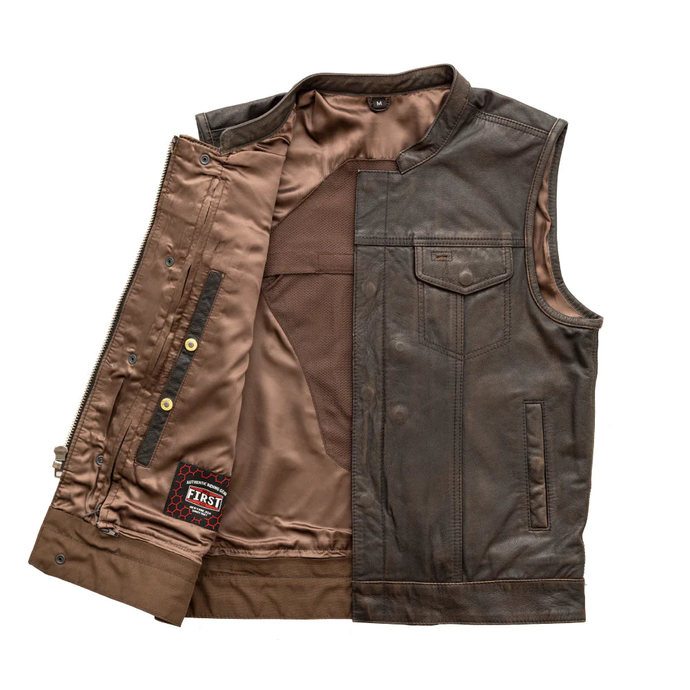 Sharp Shooter Men's Motorcycle Leather Vest - Brown