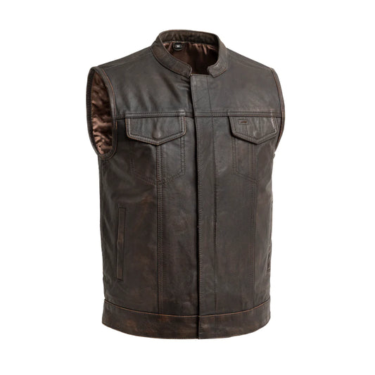 Sharp Shooter Men's Motorcycle Leather Vest - Brown