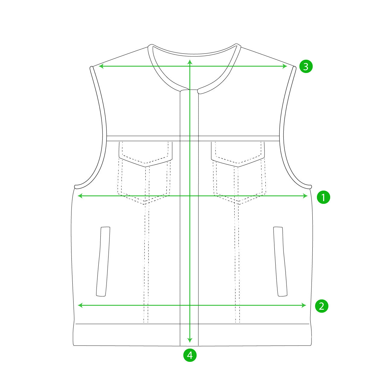 1 = chest 
2 = waist
3= shoulder 
4 = center back length (Measure from the back not the front)